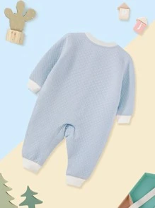 嬰兒1入組卡通和鳳梨印花插肩袖側打結連身褲 - 霧霾藍 - 查看 2