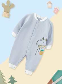 嬰兒1入組卡通和鳳梨印花插肩袖側打結連身褲 - 霧霾藍 - 查看 3