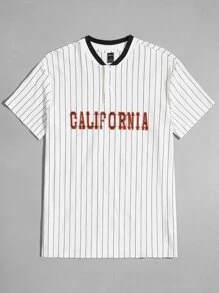 Manfinity Men Vertical Stripe Letter Graphic Polo Shirt - White - View 1