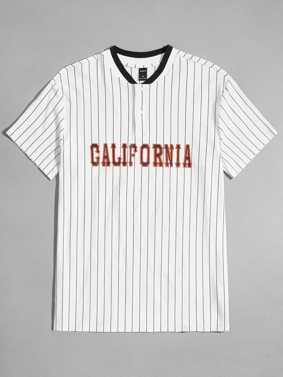 Manfinity Men Vertical Stripe Letter Graphic Polo Shirt - White - View 1