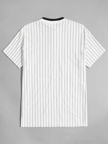 Manfinity Men Vertical Stripe Letter Graphic Polo Shirt - White - View 2