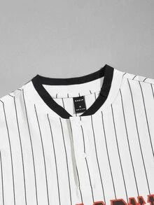Manfinity Men Vertical Stripe Letter Graphic Polo Shirt - White - View 4