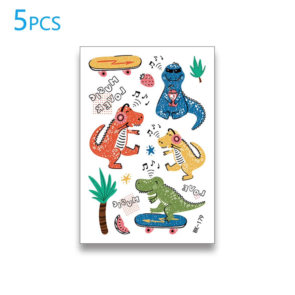 

5pcs Dinosaur Pattern Tattoo Sticker, Multicolor
