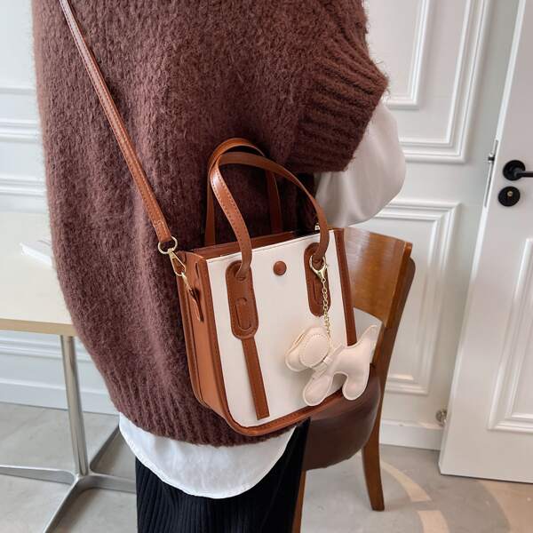 

Two Tone Bucket Bag With Bag Charm, White