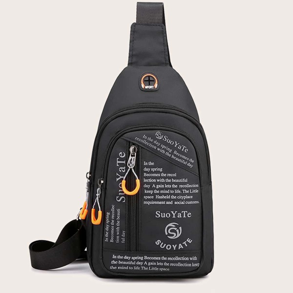 

Men Letter Graphic Sling Bag, Black