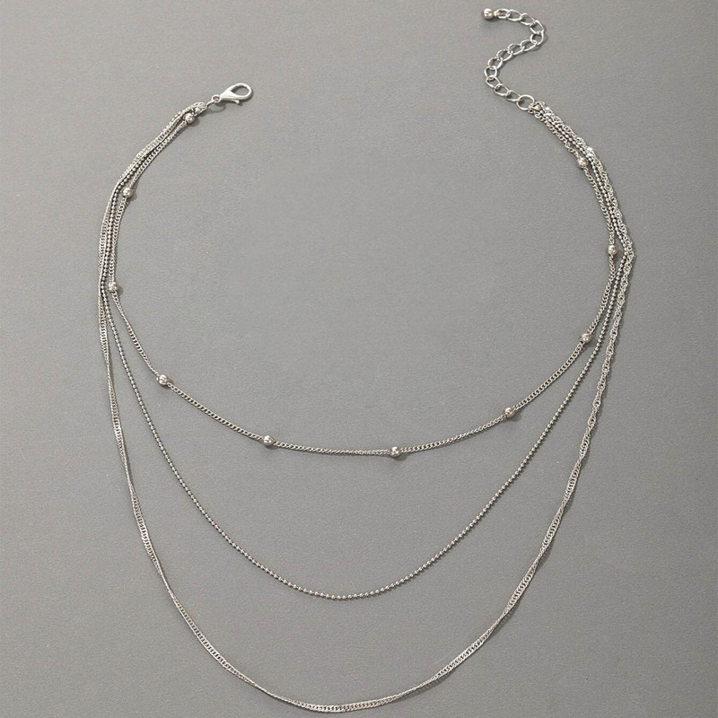 

Bead Decor Layered Chain Necklace, Silver