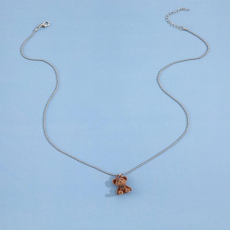 

Bear Decor Chain Necklace, Brown