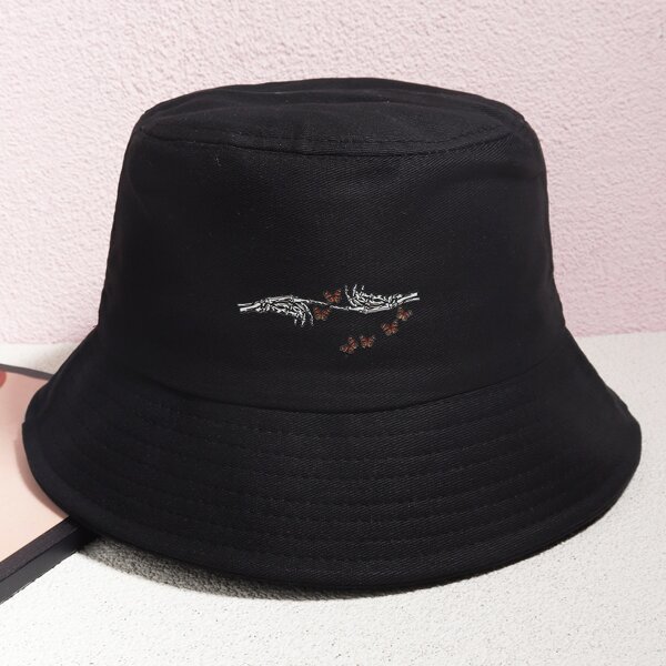 

Skeleton Hand & Butterfly Print Bucket Hat, Black