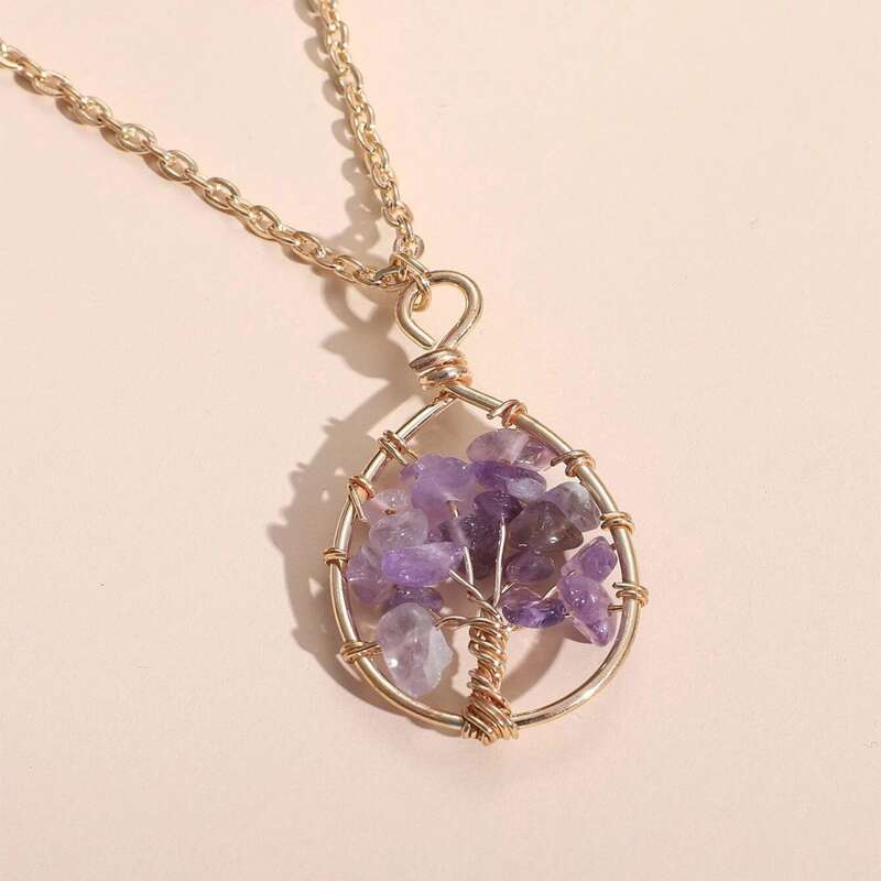 

Stone Decor Chain Necklace, Purple