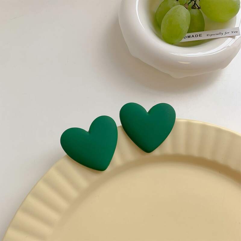 

Heart Stud Earrings, Dark green