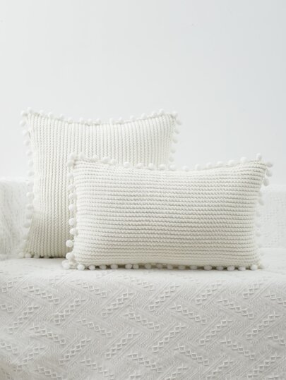 1pc Pom Pom Decor Cushion Cover Without Filler