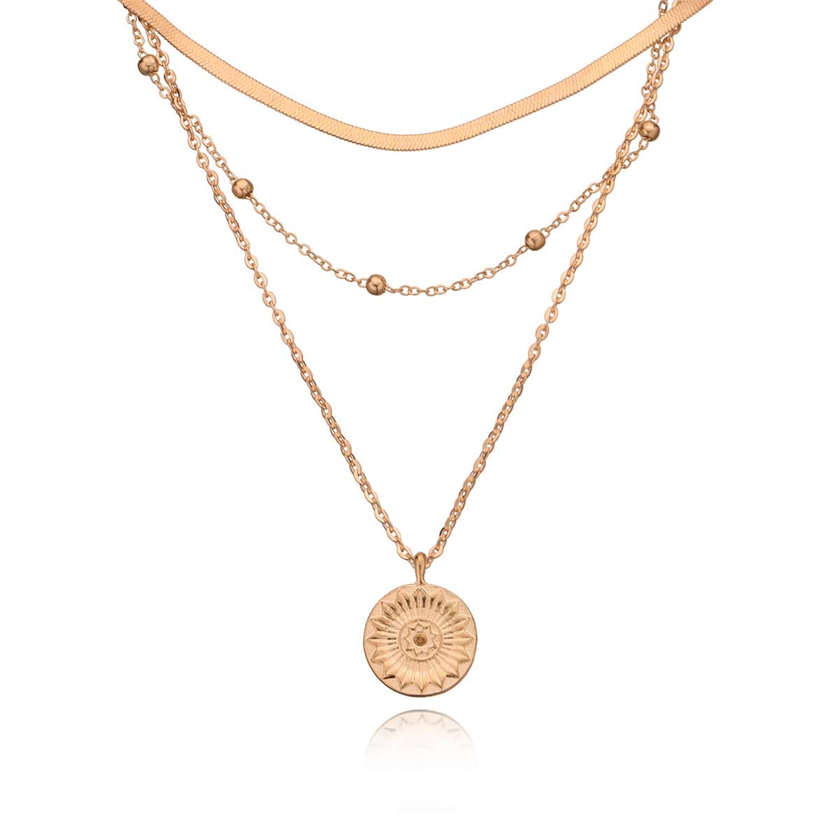 

Geo Pendant Layered Chain Necklace, Gold