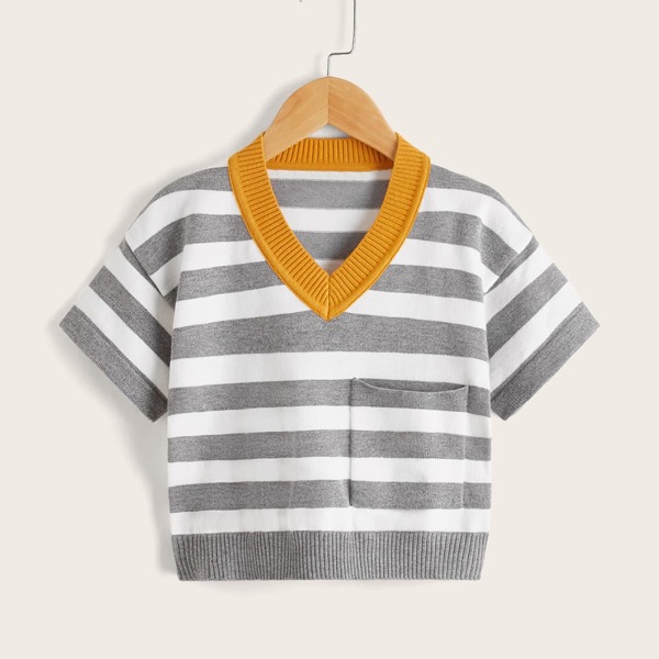 

Toddler Boys Striped Pocket Patched Knit Top, Multicolor