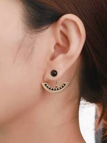 圓形裝飾耳夾 - 黑色 - 查看 3