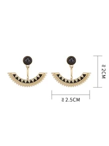 圓形裝飾耳夾 - 黑色 - 查看 5