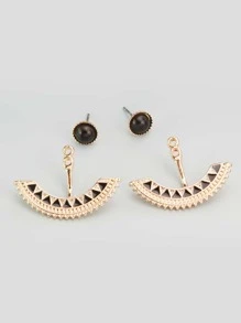 圓形裝飾耳夾 - 黑色 - 查看 8