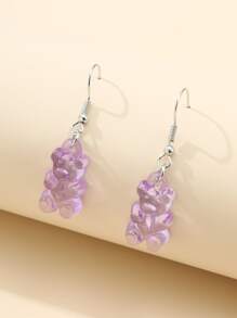 熊裝飾耳墜 - 紫色 - 查看 1