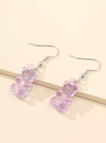 熊裝飾耳墜 - 紫色 - 查看 2
