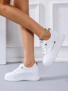 Rhinestone Decor Lace-up Front Skate Shoes - White - View 2
