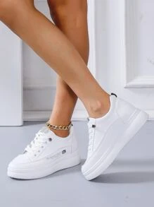 Rhinestone Decor Lace-up Front Skate Shoes - White - View 3