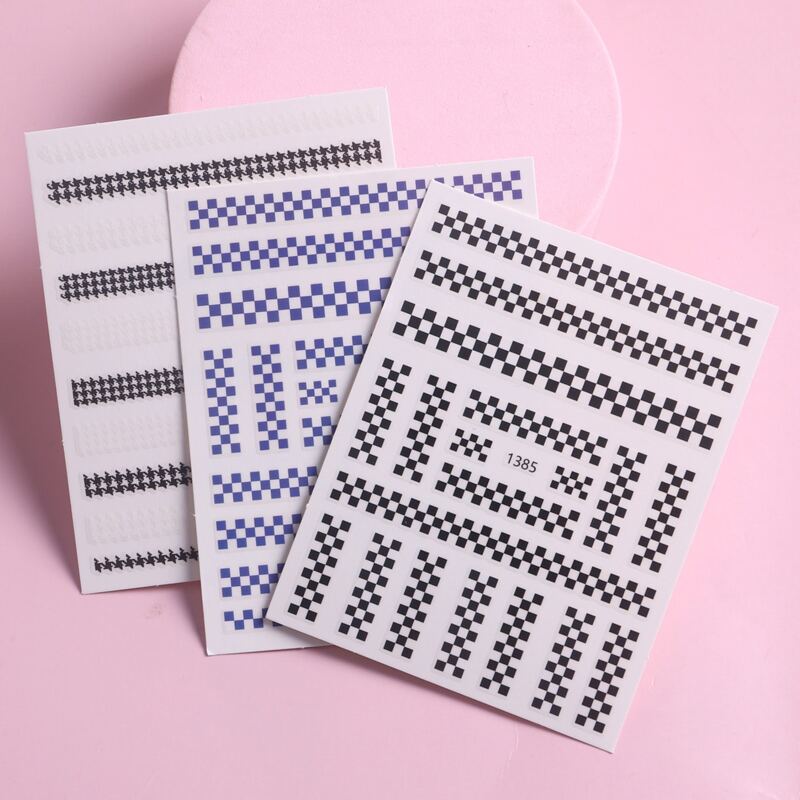 

3sheets Gingham & Houndstooth Nail Art Sticker, Multicolor