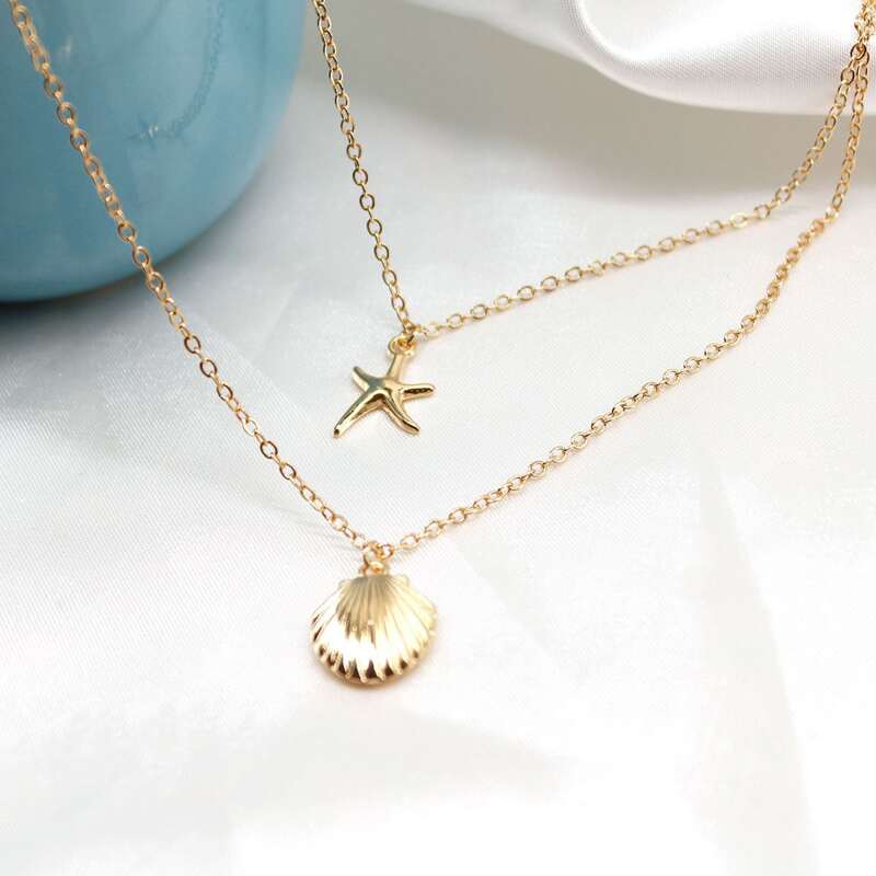 

Shell Decor Layered Chain Necklace, Gold