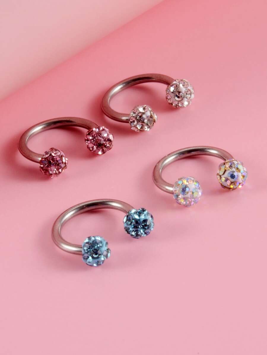4pcs/set Rhinestone Decor Nose Ring Unisex Fashion Punk Body Piercing Jewelry - Multicolor - View 1