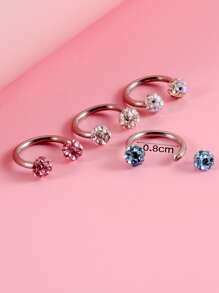 4pcs/set Rhinestone Decor Nose Ring Unisex Fashion Punk Body Piercing Jewelry - Multicolor - View 3