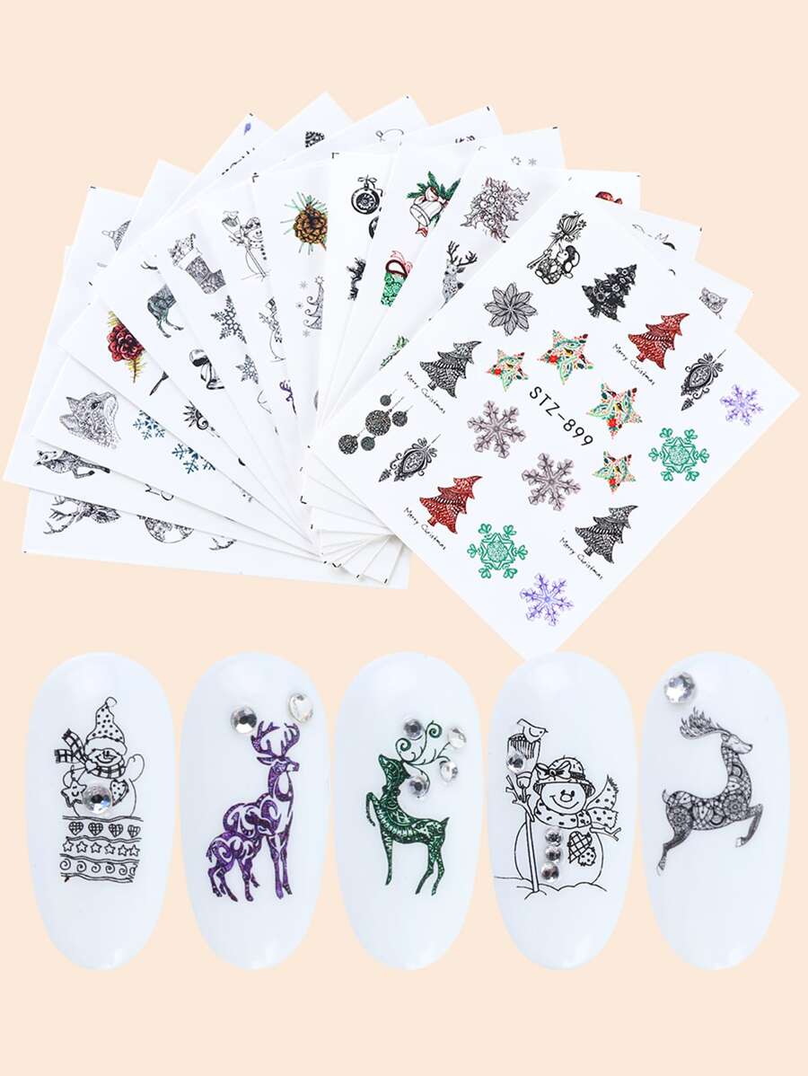 12sheets Christmas Cartoon Graphic Nail Art Sticker - Multicolor - View 1