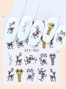 12sheets Christmas Cartoon Graphic Nail Art Sticker - Multicolor - View 7