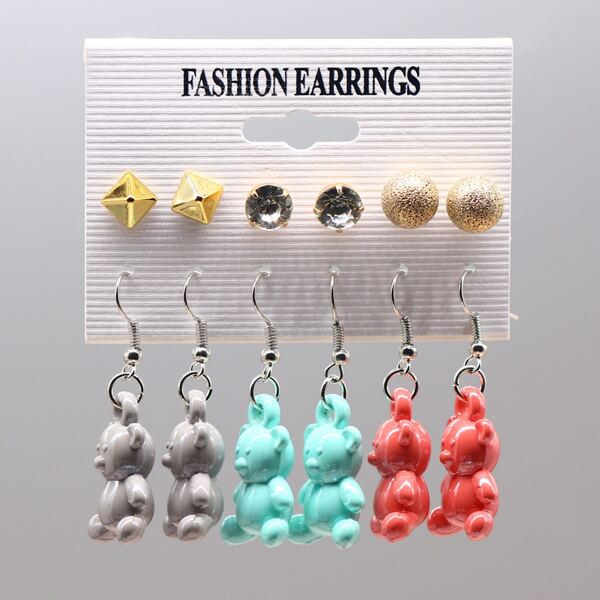 

6pairs Bear Decor Earrings, Multicolor