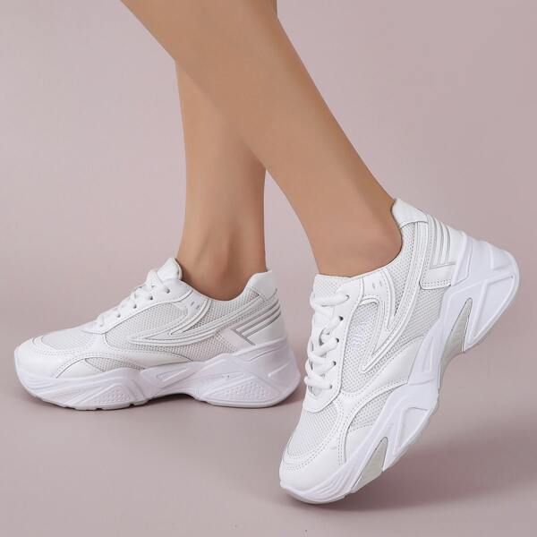 

Minimalist Mesh Panel Lace Up Front Sneakers, White