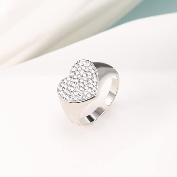 

Zircon Heart Decor Ring, Silver