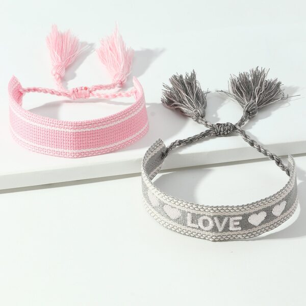 

2pcs Tassel Decor Bracelet, Multicolor