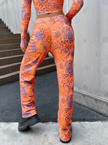 SHEIN ICON Leopard Print Zip Fly Pants - Multicolor - View 2