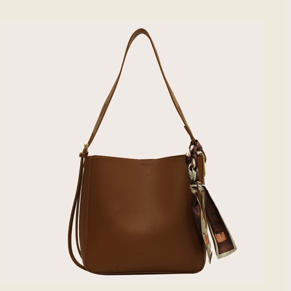 

Twilly Scarf Decor Shoulder Bag, Khaki