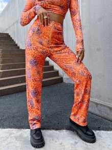 SHEIN ICON Leopard Print Zip Fly Pants - Multicolor - View 3