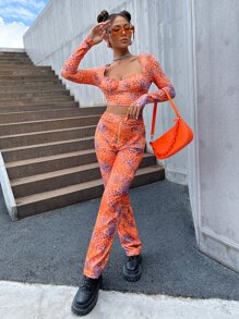 SHEIN ICON Leopard Print Zip Fly Pants - Multicolor - View 4