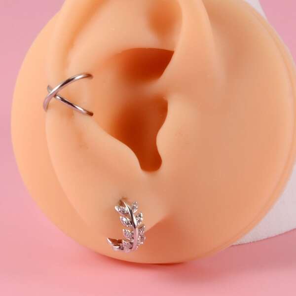 

2pcs Leaf Decor Earrings, Silver