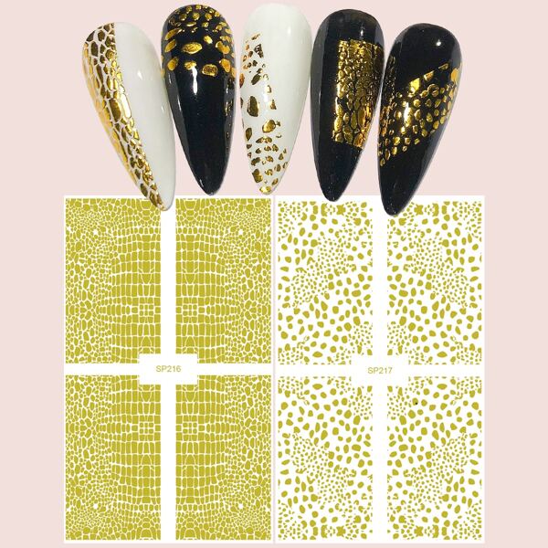 

2sheets Crocodile Pattern Nail Art Sticker, Gold