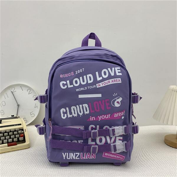 

Allover Letter Graphic Backpack, Purple