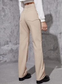 Jeans de talle alto de pierna ancha - Caqui - Ver 2
