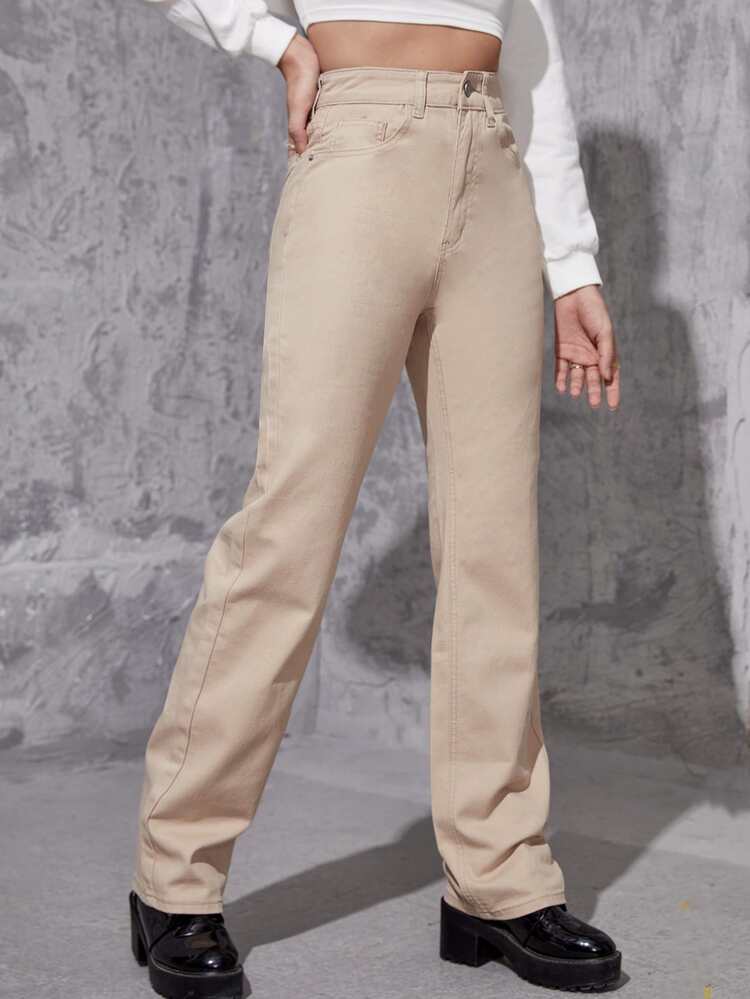 High Waist Wide Leg Jeans - Khaki - View 4