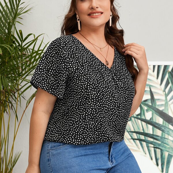 

Plus Confetti Print Blouse, Black and white