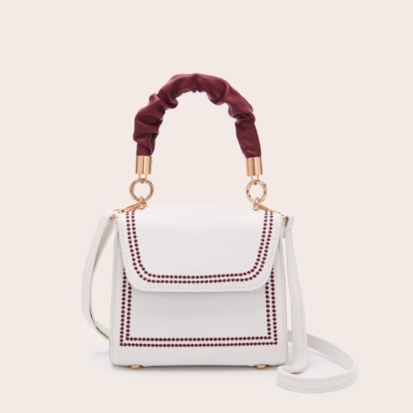 

Embroidery Detail Flap Square Bag, White