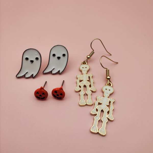 

3pairs Halloween Ghost Decor Earrings, Multicolor