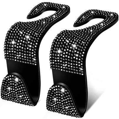 2pcs Rhinestone Decor Car Seat Back Hook