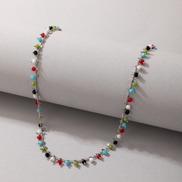 

Colorful Bead Decor Necklace, Silver