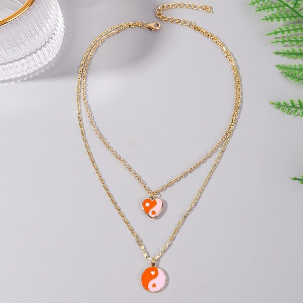 

Yin & Yang Charm Layered Necklace, Multicolor