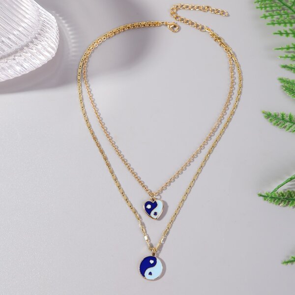 

Yin & Yang Charm Layered Necklace, Multicolor